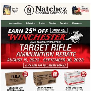 Up to 30% Off Select Winchester Ammo With 25% Off Target Rifle Ammo Rebate