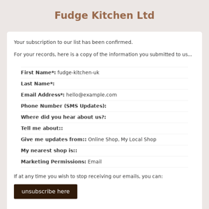 Fudge Kitchen Registration: Subscription Confirmed