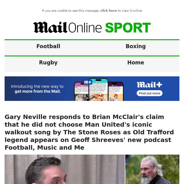 Gary Neville responds to Brian McClair's claim that he did not choose Man United's iconic walkout song by The Stone Roses as Old Trafford legend appears on Geoff Shreeves' new podcast Football, Music and Me