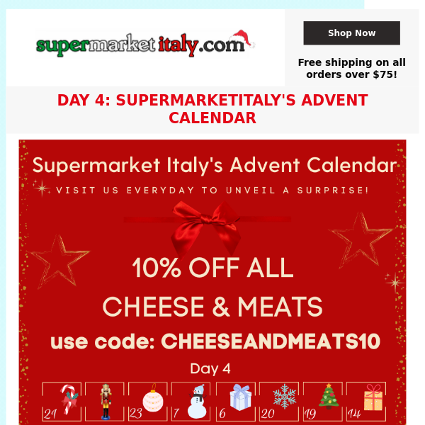 Day 4: 10% OFF ALL CHEESE & MEATS!!! ⛄ Use Code: Cheeseandmeats10! FREE SHIPPING WHEN YOU SPEND $75 OR MORE