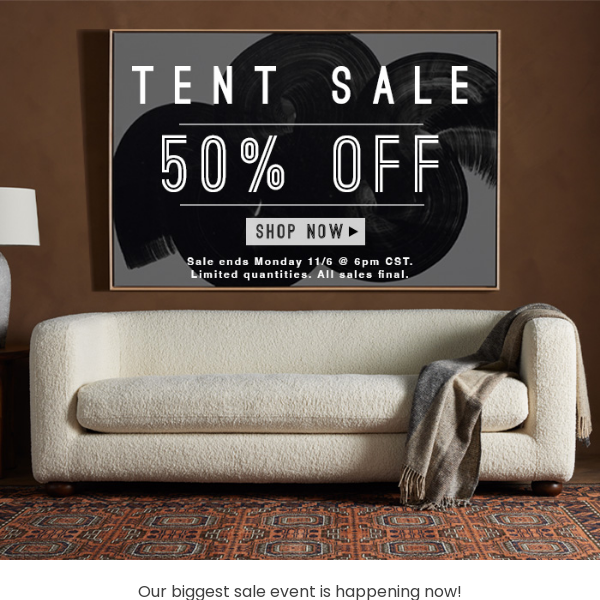 Less than 24 hours: 50% Off Tent Sale Tomorrow.