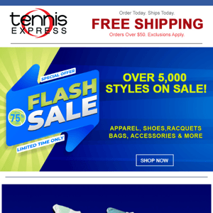 Flash Sale up to 75% off ⏰Over 5,000 Shoes, Apparel, Rackets Bags, Strings on Sale🔥