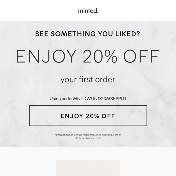 Enjoy 20% off your first order.