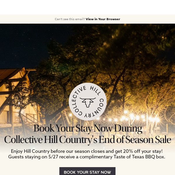 Book Your Stay Now During Collective Hill Country's End of Season Sale