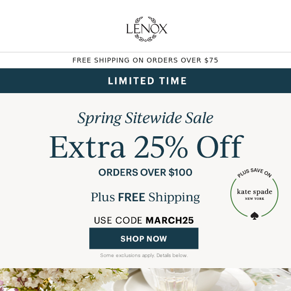 Extra 25% Off + Free Shipping!