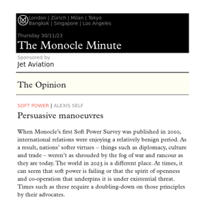 The Monocle Minute – Thursday 30 November 2023