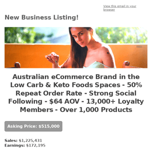 Australian eCommerce Brand in the Low Carb & Keto Foods Spaces - 50% Repeat Order Rate - Strong Social Following - $64 AOV - 13,000+ Loyalty Members