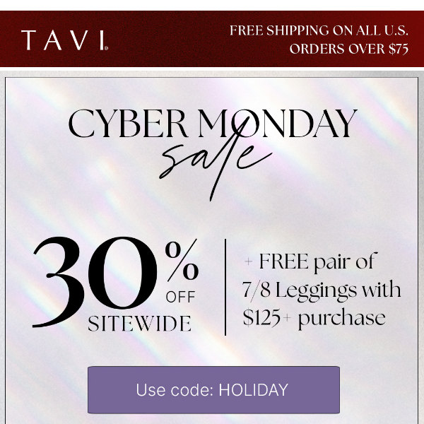 Cyber Monday: 30% Off + FREE LEGGINGS