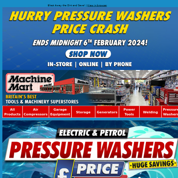 Reminder: Pressure Washers Price Crash - Discount Offer Expires Tomorrow