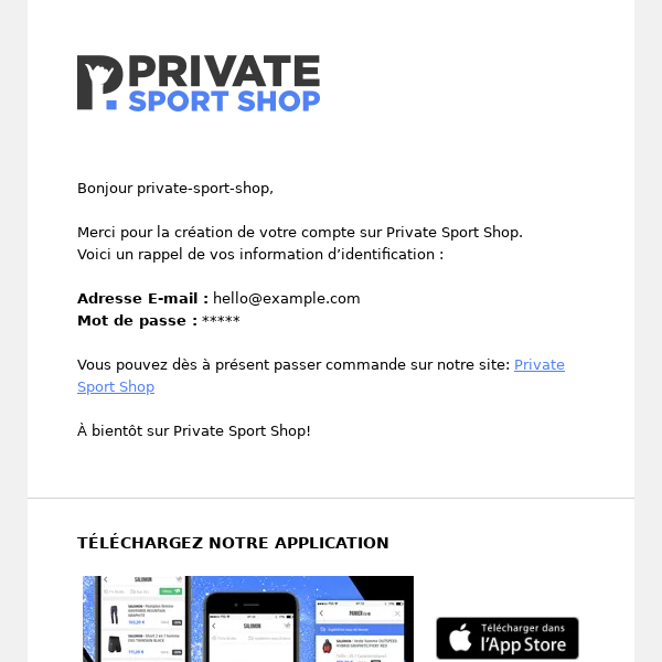Private Sport Shop - Bienvenue !