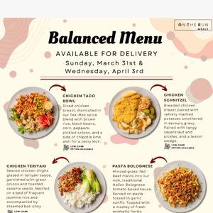 📣 Monday Menu: March 31st & April 3rd, 2024 | Low-Carb and Plant Based Available