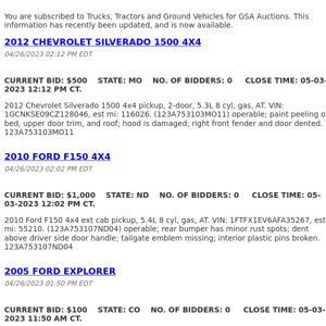 GSA Auctions Trucks, Tractors and Ground Vehicles Update