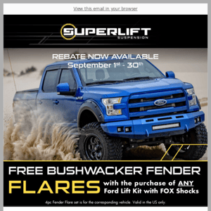 Get FREE Fender Flares with the purchase of a Ford Lift Kit