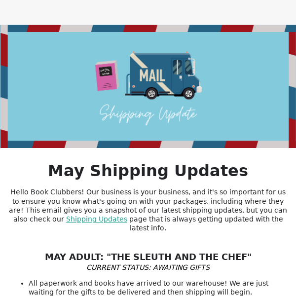 May Shipping Update 📦