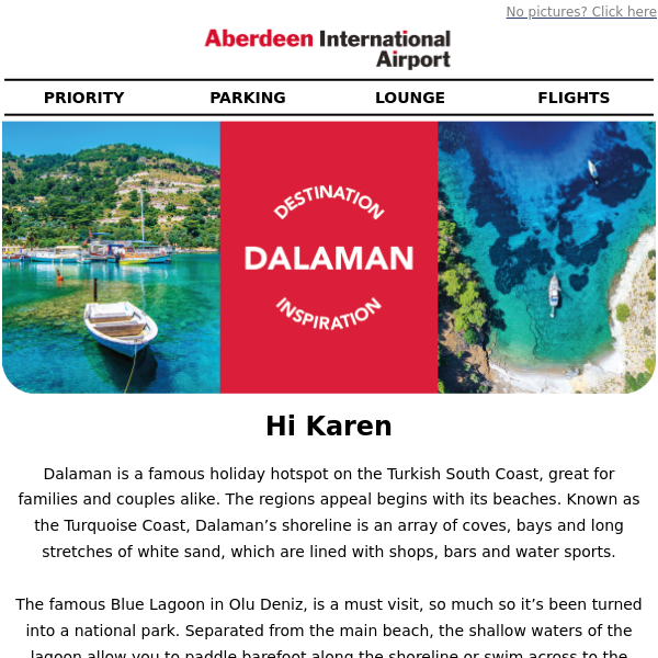 Fly from your doorstep and discover Dalaman's Turquoise Coast Aberdeen Airport 🛫☀️