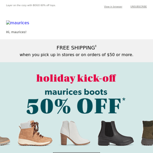 Maurices, 50% off boots: step to it 👢