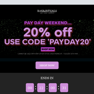 Just 22 Hours Left!🤑Payday Sale 20% Off Everything🤑