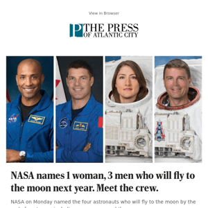 NASA names 1 woman, 3 men who will fly to the moon next year. Meet the crew.