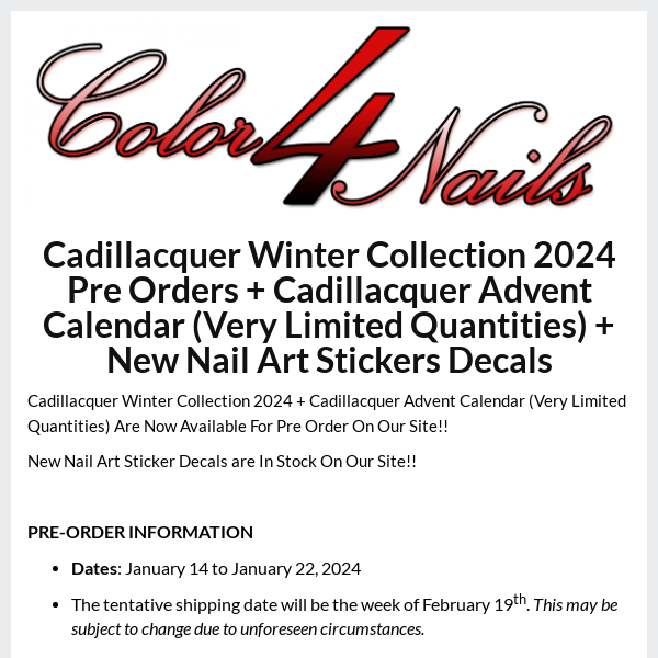 Cadillacquer Winter Collection 2024 Pre Orders + Advent Calendar Pre Orders (1/14 to 1/22) + New Nail Art Stickers Decalsw Nail Art Stickers Decals
