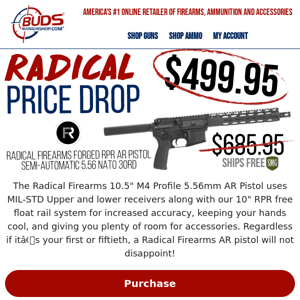 Price Drop Radical 223 Pistol $499.95 Free Shipping