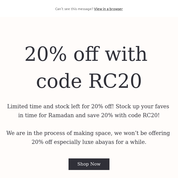 20% off with code RC20
