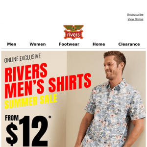 Rivers Mens Shirts From $12*