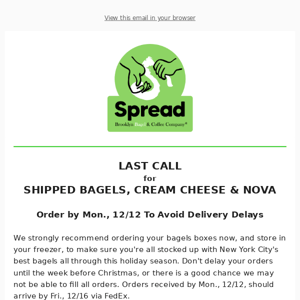 Last Call for Bagels, Cream Cheese & Nova for the Holidays
