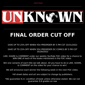 FINAL ORDER CUT OFF 10/31/2022