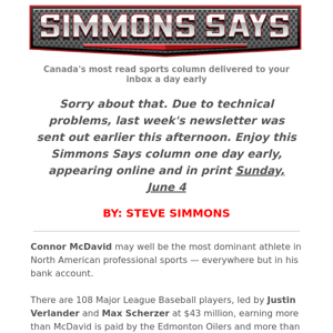 SIMMONS SAYS: Expect Matthews to make more than McDavid