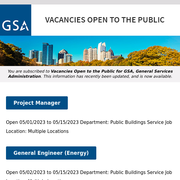 New/Current Job Opportunities at GSA Open to the Public (All U.S. Citizens)