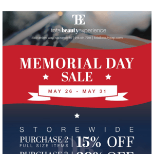 Memorial Sale Starts Tomorrow! In-store & Online | May 26 - May 31