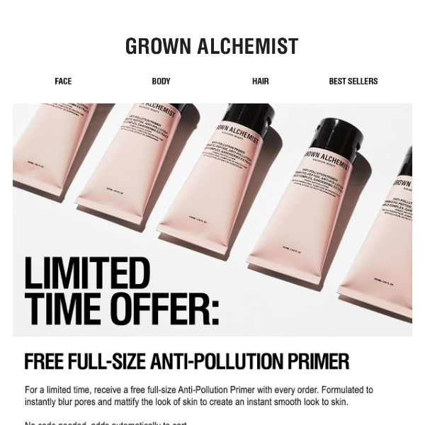 Ends Tonight: Free Full-Sized Anti-Pollution Primer with Every Order ☀️