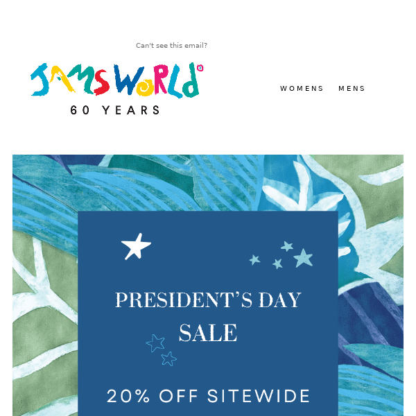 20% OFF for President's Day! 2/16 - 2/19