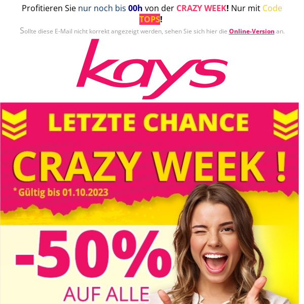 Alle Tops zum 1/2 Preis! ➤ LETZTE CHANCE