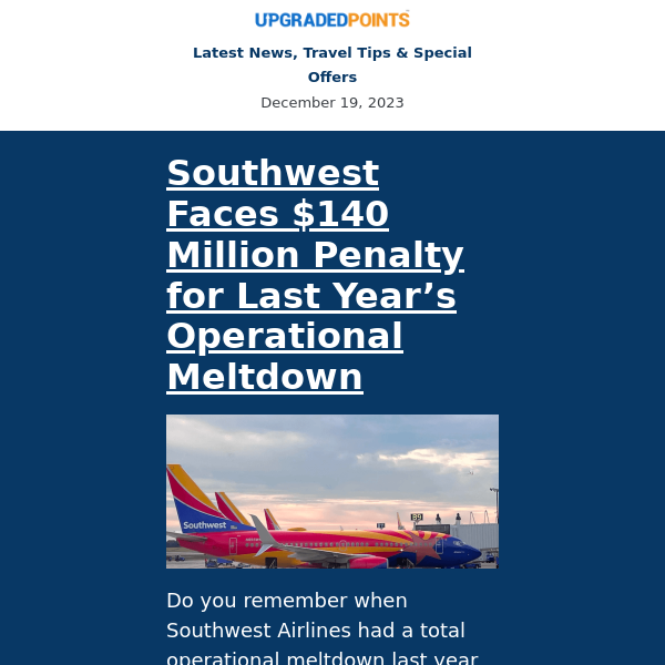 Southwest fine, $1,835 JetBlue Mint flights, Bilt's new transfer partner, and more news... 

