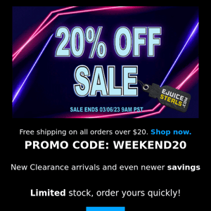 20% OFF THIS WEEKEND WITH FREE US SHIPPING OVER $20!