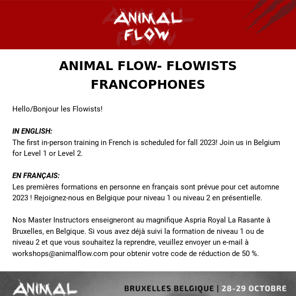 In Person French Animal Flow Workshops 2023