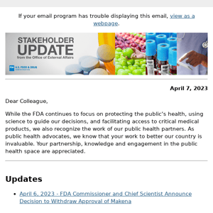 FDA Stakeholder Update - April 7, 2023