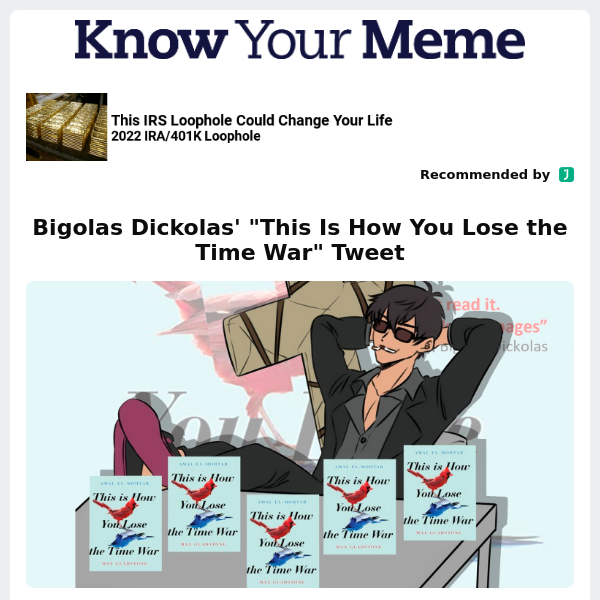Bigolas Dickolas' "This Is How You Lose the Time War" Tweet