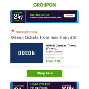 Summer called: your 25% off! Odeon tickets from less than £5!