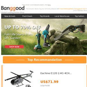 I guess you like Eachine E120 2.4G 4CH... ? Only US$71.99 for limited time, why are you still hesitating?
