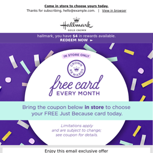 Your FREE CARD coupon is inside!