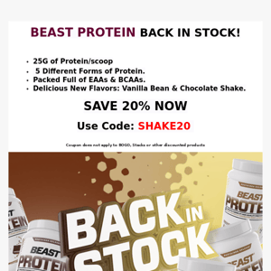 Beast Protein Back in Stock- New Flavors!