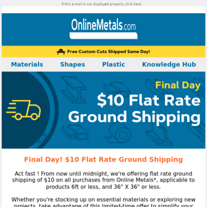 Final Day! Flat Rate Ground Shipping