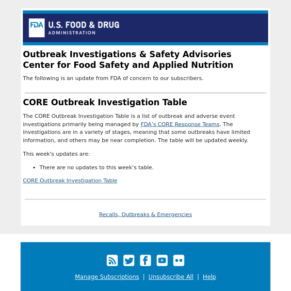 CORE Outbreak Investigation Table