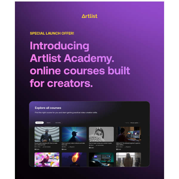 Artlist.io, check out Artlist Academy! Free for a limited time