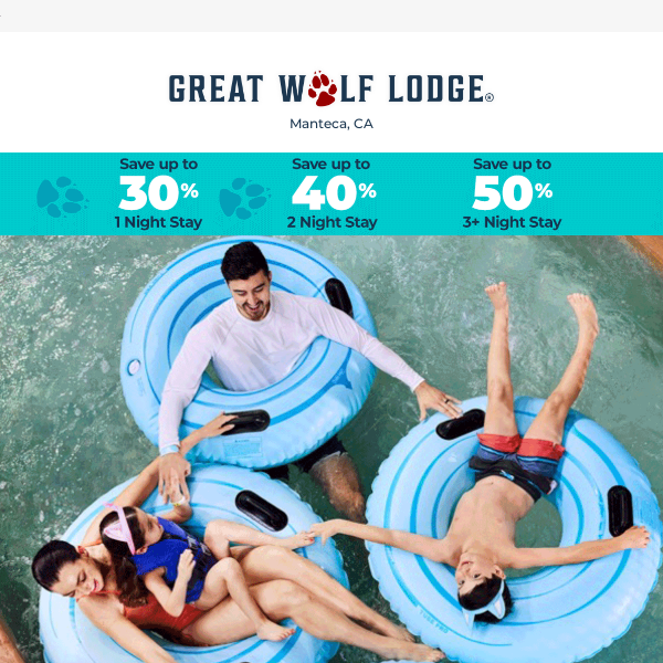 Take advantage of this amazing offer today and get a Great deal on your Great Wolf booking