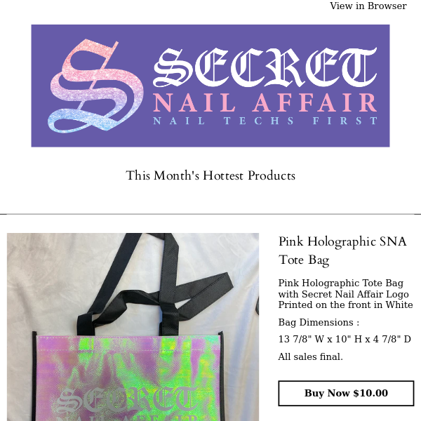 We think you'll love: Pink Holographic SNA Tote Bag and more...