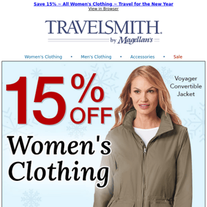 Women's Travel Clothing Sale ~ Save 15% ~ Shop Now!