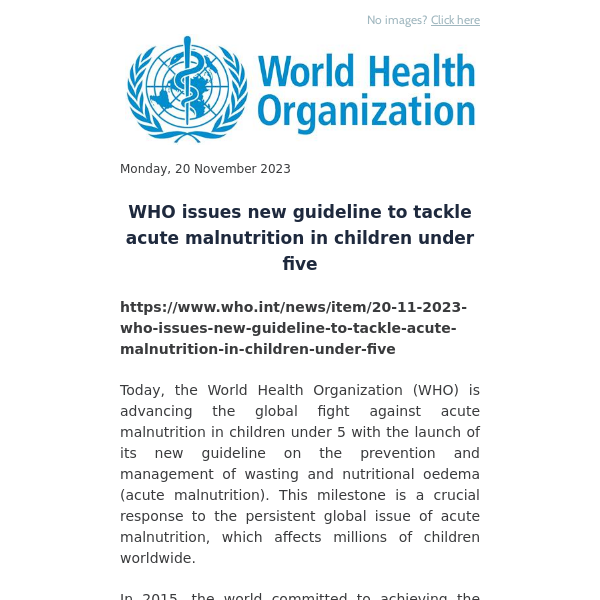 News release: WHO issues new guideline to tackle acute malnutrition in children under five
